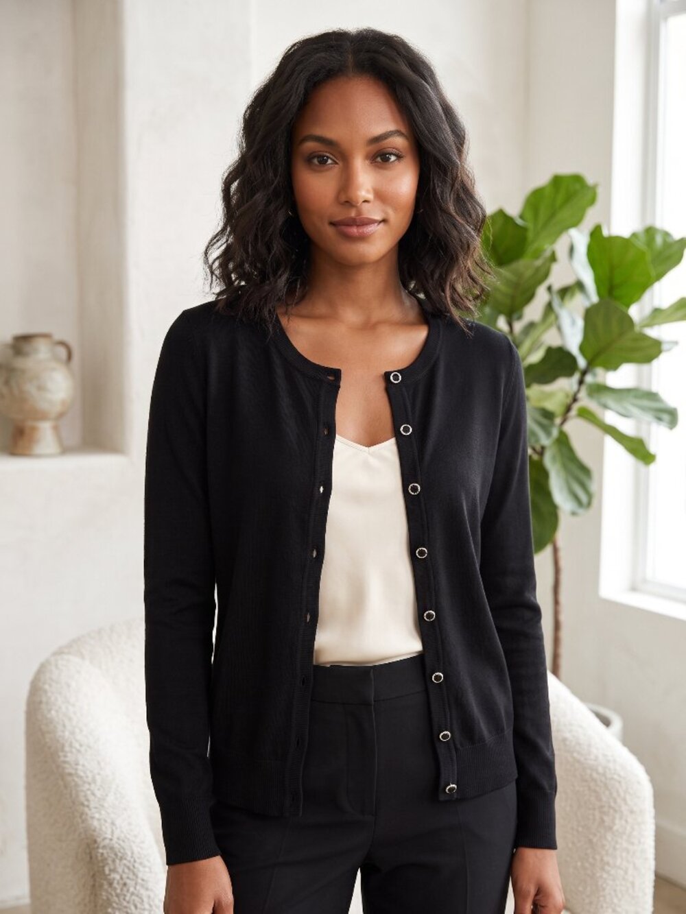 Marc New York Black Viscose Blend Button Front Cardigan Sweater M